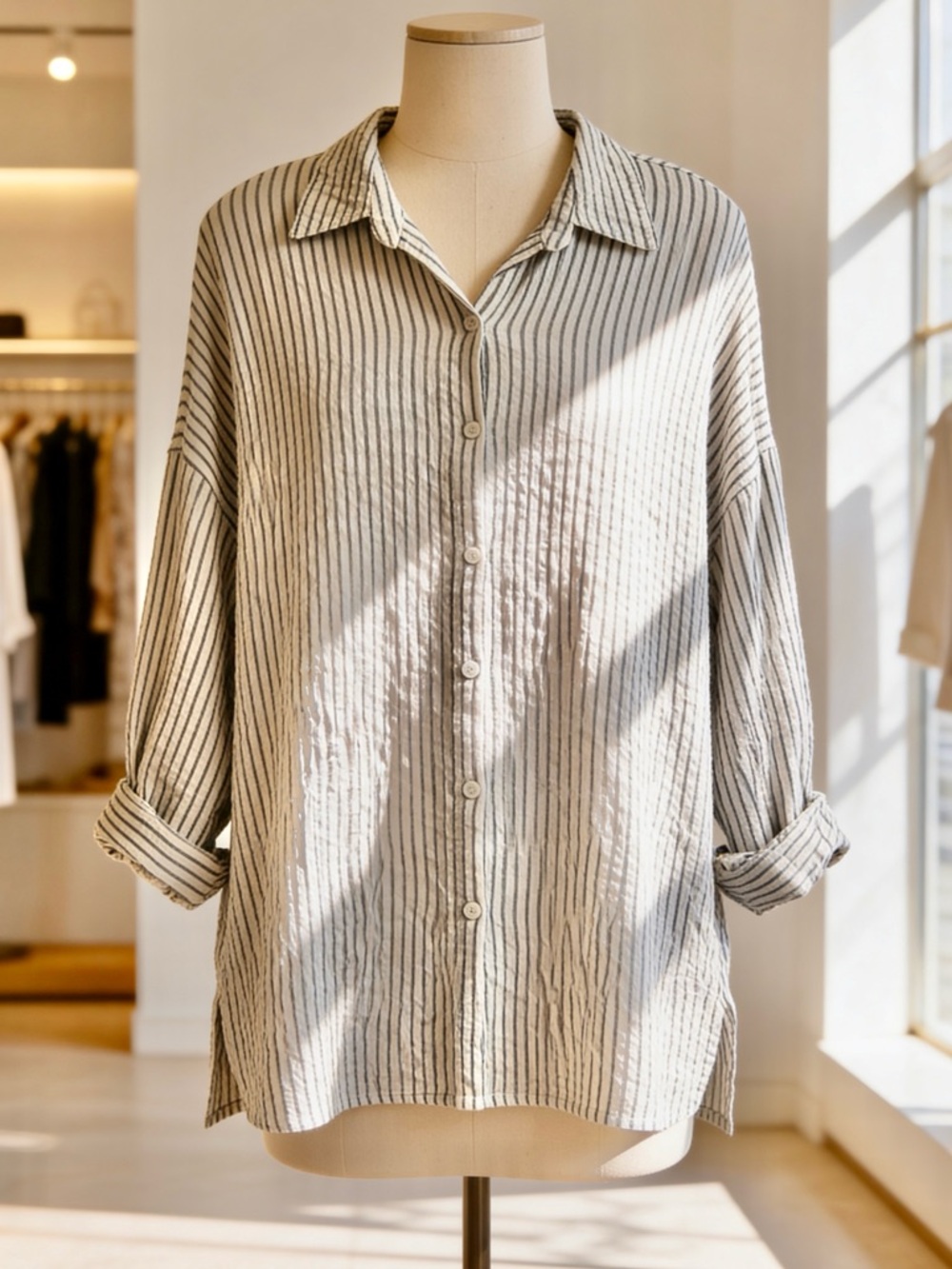 Max Studio Striped Crêpe Button Front Blouse | Lightweight Top | Relaxed Fit